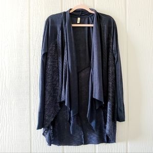 Anthropologie Tiny Lagenlook Draped Open Front Cardigan Textured Blue Small